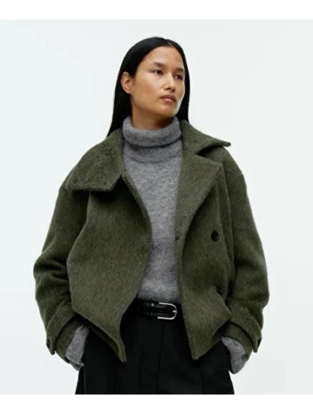 ARKET fuzzy manteco wool funnel neck coat oversized green 38